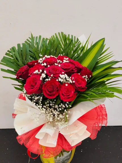 Fresh dark red rose bouquet