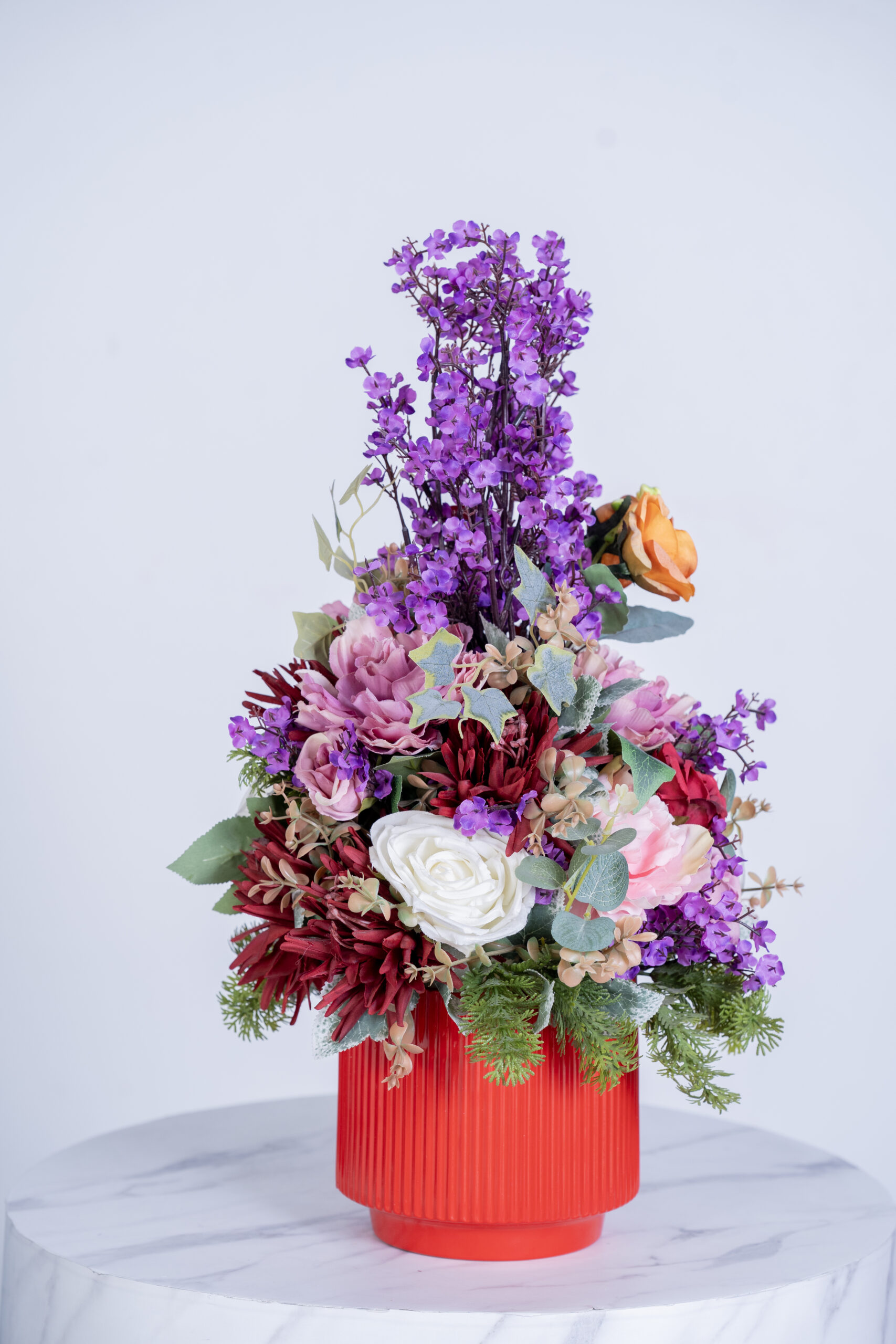 Artificial Purple Cristus & Rose with Accessories Ceramic Pot